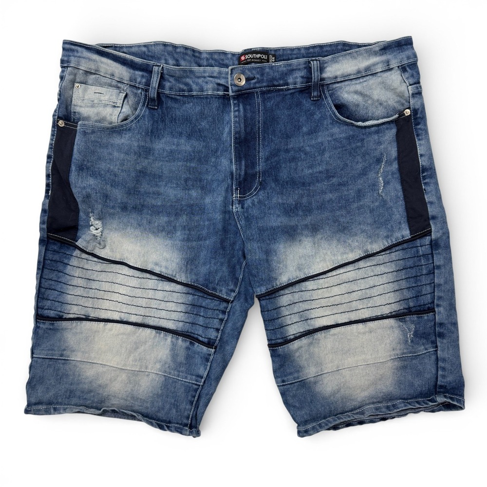 Southpole Blue Distressed Denim Jean Moto Shorts Mens 44 Stretch Y2K Baggy Jorts